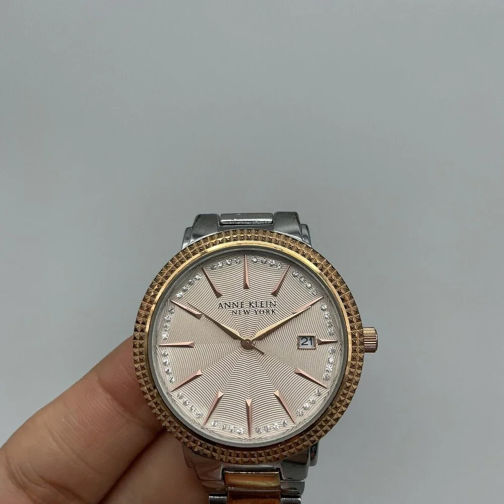 Anne Klein Womens Watch 36mm Gold Silver Two Tone Date 12/2315 New Battery 7.75